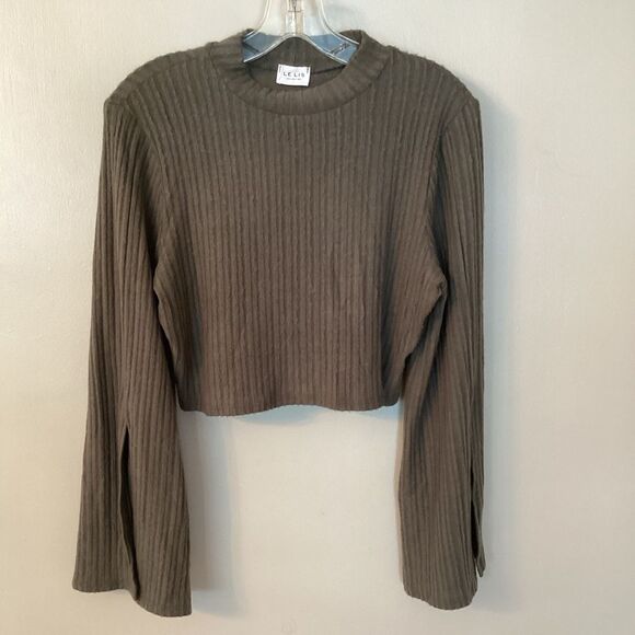 Le Lis Tops - LE LIS SIZE LARGE LONG SLEEVE MOCK NECK PULLOVER CROPPED TOP